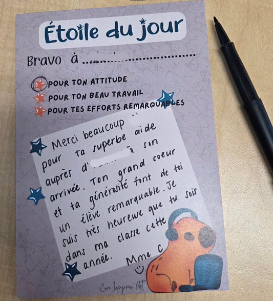 Bloc note étoile du jour